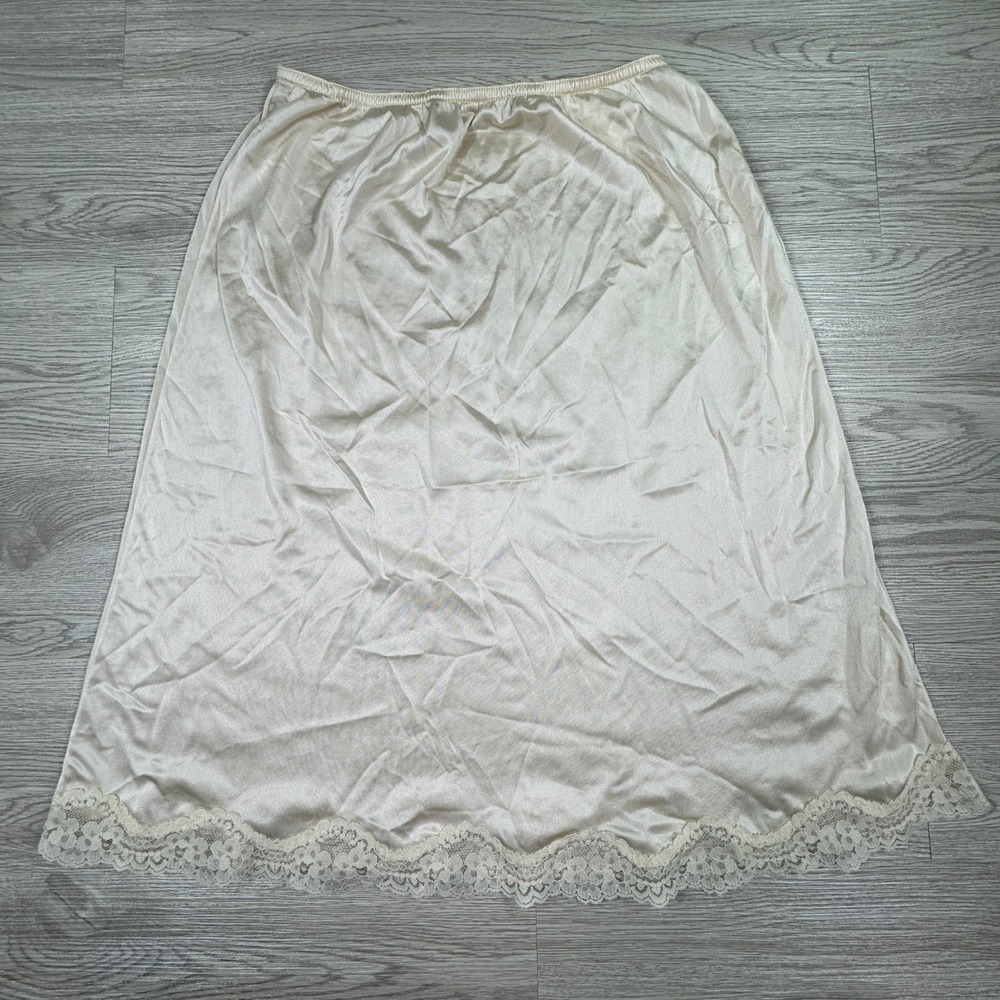 Greenco Maid Women Half Slip Vintage Lace Trim Beige Large Antron III Nylon USA